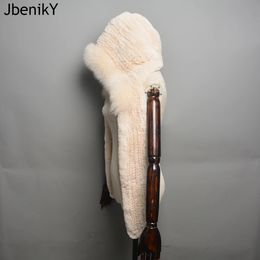 Écharpes Hiver épais femmes 100% naturel fourrure de renard chapeau écharpes dame chaud moelleux réel Rex lapin fourrure chapeau écharpe de luxe tricot fourrure casquettes silencieux 231218