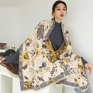 Écharpes hiver épaissis de châle de pashmina chaude femme fleurs concepteurs fleurs imprimées femme de luxe de luxe châles et enveloppements