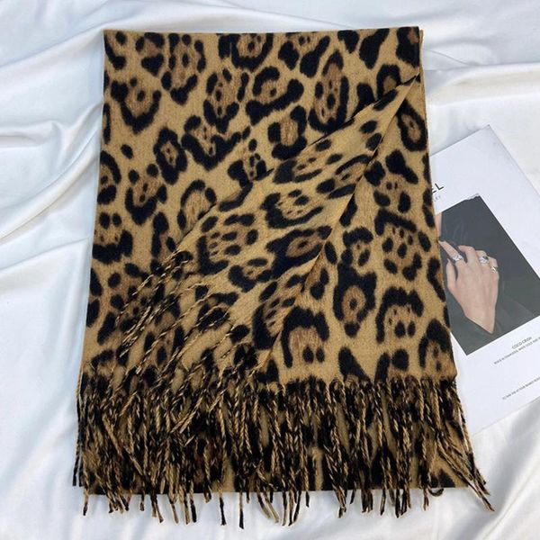 Écharpes hiver chaud 200x70cm châles automne femme épaisse enveloppe bandana imprimé léopard écharpe mode cachemire frange