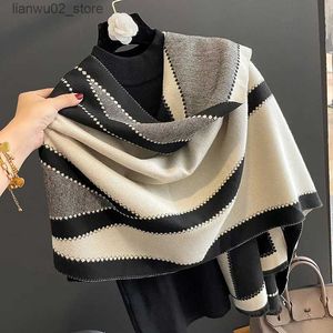 Bufandas Invierno cálido bufanda de cachemira para mujer tejido liso manta de cachemira mantón grueso envuelto alrededor del cuello de moda Bufanda Echarpe impermeable Q240228