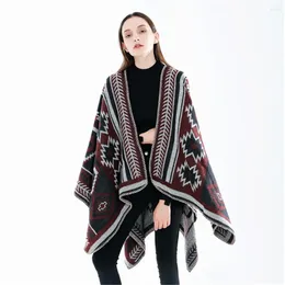 Foulards hiver chaud faux cachemire géométrie lâche split poncho cappa automne femmes long out streetwear manteau imprimé couverture châle