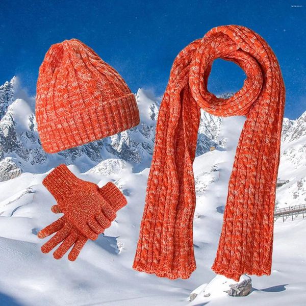 Écharpes hiver chaud tricot chapeau écharpe gants ensemble 3 pièces femmes en plein air coupe-vent décontracté mitaines mode laine ensembles
