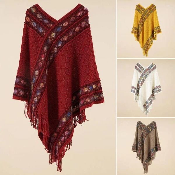 Foulards hiver chaud mongol poncho manteau superpositions style ethnique imitation cachemire tricoté cape tricot enveloppes femmes mode