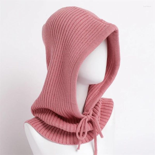 Écharpes hiver chaud col de laine col cordon capuche cagoule magique bande tricotée écharpe femmes bonnet solide bonnet élastique pull cap