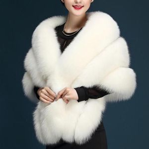 Sjaals Winter Vrouwen Nepbont Lange Sjaal Stola Wrap Bolero Sjaal Bruids Bruiloft Elegante Pashmina Warme Vrouwelijke Vest Mantel Coat197u