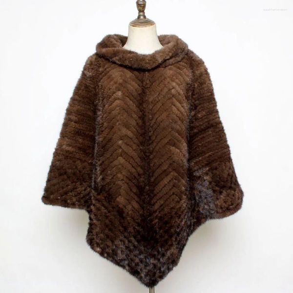 Écharpes d'hiver femmes véritables châles cape de luxe tricoté naturel véritable poncho vêtements d'extérieur mode décontracté long