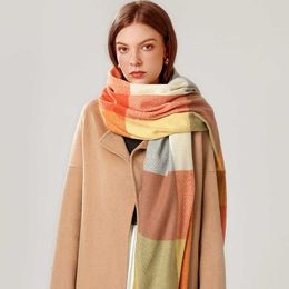 Bufandas de invierno para mujer, bufanda de Cachemira sintética con cerdas Bagh británicas de lujo para mujer, chal de moda para mujer de otoño, chal a cuadros de doble uso Y2209