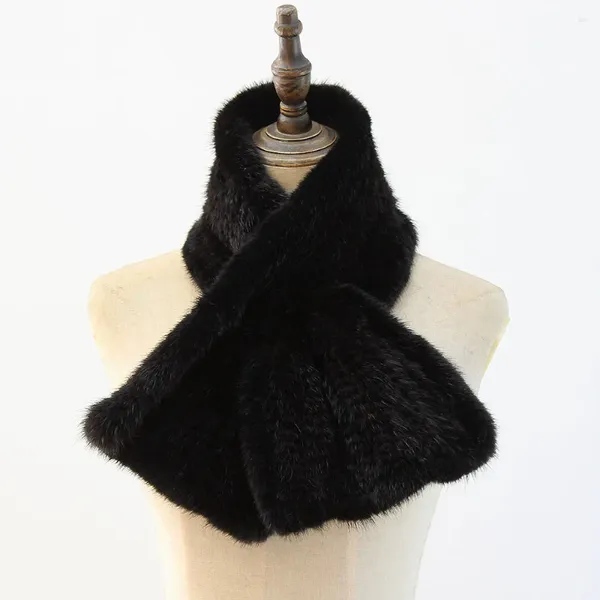 Écharpes hiver femmes réelles écharpe naturelle mode tricotée authentique noueur Lady Casual Warm Black Muffers Longueur 90 cm