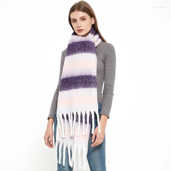 Bufandas de invierno para mujer, Bufanda de cachemira cálida para mujer, envolturas de Mohair gruesas y suaves, chal con borlas grandes, Bufandas 2023