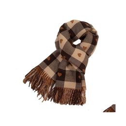 Foulards Hiver Femmes Écharpe À Carreaux Coeur Glands Doux Tricoté Double Facework Couleur Cou Écharpes Chaudes Drop Delivery Accessoire De Mode Dhsvy