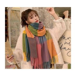 Foulards Hiver Femmes Écharpe Glands Colorf Plaid Chaleur Conservation Châle Foulards Chauds Livraison Directe Accessoires De Mode Chapeaux Gants Dhxx5