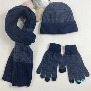 Écharpes d'hiver en laine et velours, costume chaud, chapeaux tricotés, écharpes, gants, ensemble de 3 pièces pour hommes