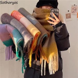Écharpes d'hiver enveloppes femmes coloré Plaid gland moelleux garder au chaud tout-match femme Chic lambrissé Streetwear mode