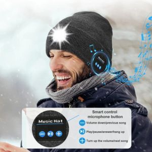 Sjaals draadloze muziek Bluetooth 5.0 hoofdtelefoon beanie hoed met LED -licht HD Stereo -luidsprekers Handvrije headset hoofdtelefoon Call Mic