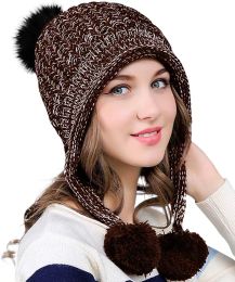 Sjaals vrouwen en meisjes winter beanie hoed warme fleece gevoerde pom gebreide hoed buiten schedel pet