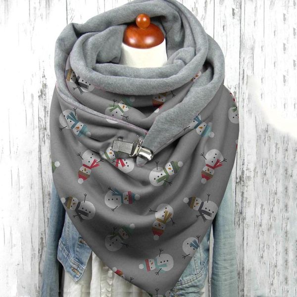 Bufandas Mujer Otoño Invierno Bufanda Moda Navidad Muñeco de nieve Botón de impresión Abrigo suave Casual Chales cálidos Foulard Cuello Bandana