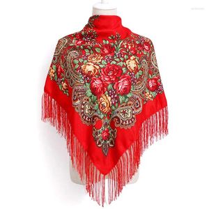 Foulards femmes Boho bandeau gland châle imprimé fleuri mouchoir carré écharpe Vintage hiver rétro chaud cape