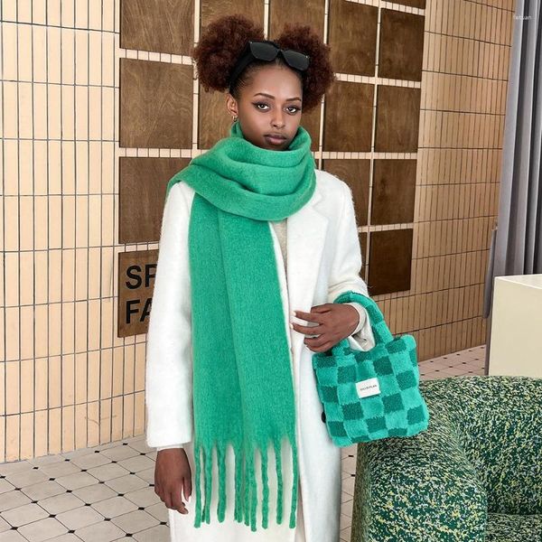 Écharpes Femmes Cachemire Mélange Wrap 2023 Écharpe d'hiver Chaud Pashmina Solide Foulard Enveloppe Épaisse Couverture Douce Gros Glands Châle