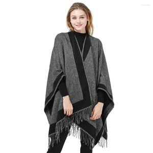 Foulards Femme Cachemire Sensation Châle Dame Classique Noir Cape Printemps Automne Vintage Cardigan Hiver Glands Cape Recto Verso Grande Couverture