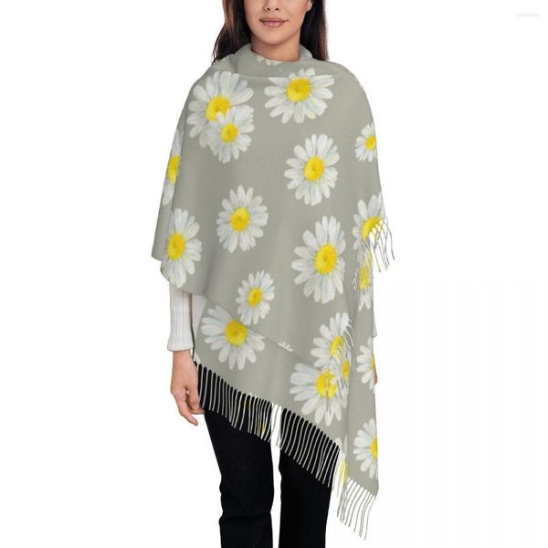 Foulards femmes camomille fleur motif écharpe hiver châles mince enveloppement dame gland chaud poilu Bufanda