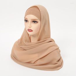 Foulards femmes mousseline de soie Hijab écharpe ensembles musulman casquettes intérieures Turban bande élastique chapeau solide châle couleur assortie