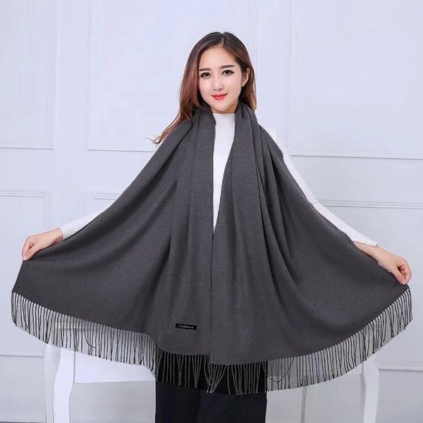 Foulards Femmes Foulard Pashmina Gris Foncé Doux Solide Plaine Châle Wrap Mode Cou Chaud Avec Franges