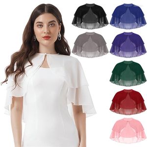 Foulards femmes élégant en mousseline de soie enveloppes châles à volants 2 couches boléro Cape de mariage mariée haussement d'épaules hauts robe de soirée couverture Ups Wrap