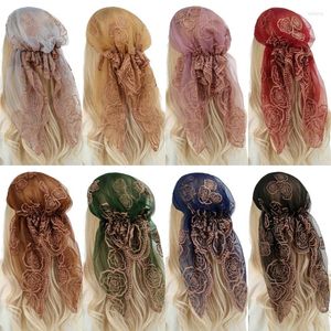 Sjaals Vrouwen Mode Mesh Borduren Tulband Moslim Islamitische Pre Gebonden Hijab Hoofddoek Haar Cover Sjaals Ademende Elastische Bandana Cap