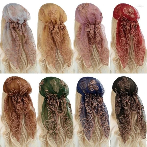Foulards Femmes Mode Mesh Broderie Turban Musulman Islamique Pré-attaché Hijab Foulard Couverture De Cheveux Châles Respirant Élastique Bandanas Cap