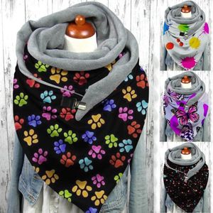 Bufandas Mujer Moda multiusos bufanda estampada chal botón de invierno Bufandas Poncho envoltura triangular estolas grandes Navidad Mujer Moda Lujo