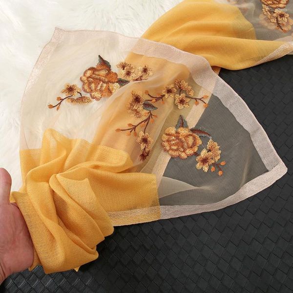 Bufandas Mujer Floral Bordado Encaje Bufanda Lujo Bandhnu Algodón Musulmán Hijab Wraps Diadema Chales Pashmina