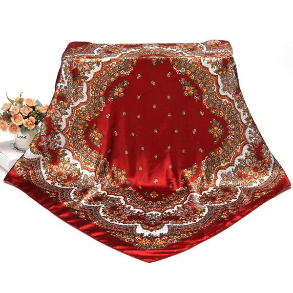 Bufandas de mujer con patrón Floral impreso para mujer, ropa de carrera, envolturas decorativas, hiyab musulmán, 90 90cm, bufanda de seda cuadrada de satén de China