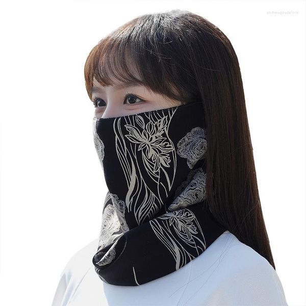 Bufandas Mujeres Estampado floral Al aire libre Oreja Colgante Máscara a prueba de viento Ciclismo Pesca Cuello Polaina Bufanda Protección de invierno Bandana cálida