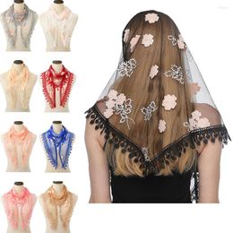 Bufandas Mujer Encaje Flor Triángulo Bufanda Para Oración Bordado Borla Mantón Cuello Verano Velo Mantilla Diadema