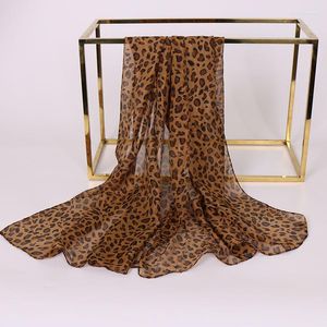 Foulards femmes imprimé léopard écharpe en mousseline de soie douce mince mode longs châles Femme plage Wrap cheveux cravate bande foulard multi-usages