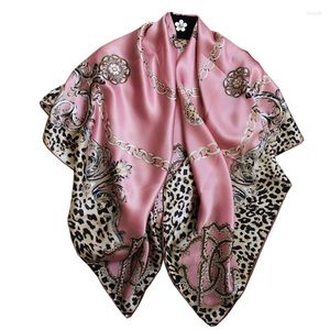 Sjaals Vrouwen Luipaard Print Zijden Sjaal Vintage Vierkante Sjaal Wraps Zomer Zonnebrandcrème Capes 110cm Beige Roze Blauw