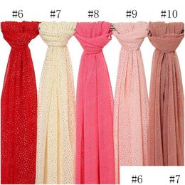 Foulards Femmes Belle Bronze Dot Châle De Mode Bulle En Mousseline De Soie Instant Hijab Wrap Pashmina Étole Bufandas Musulman Sjaal Snood 180X70Cm Dhxq1