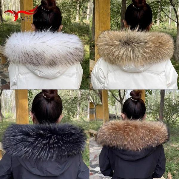 Bufandas para mujer, Cuello de piel de mapache Natural, bufanda roja para mantener el calor, abrigo de invierno, bufandas decorativas de lujo de diseñador a la moda para mujer