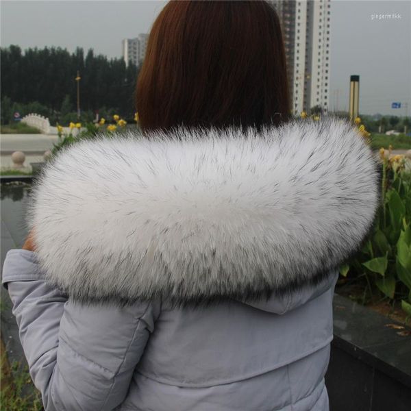 Bufandas Mujer Natural Real Cuello de piel de mapache Bufanda Invierno Parka Abrigo Capucha Recortar Grueso Mantón cálido Abrigo de lujo