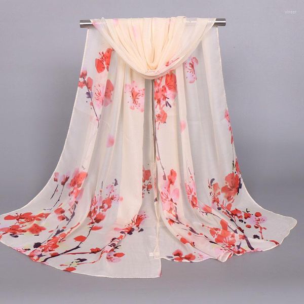 Bufandas Mujeres Flor de melocotón Verano Suave Arruga Hijab Mantón Protector solar Seda Plain Foulard Wrap Cover Head Cuello Playa Bufanda de gasa