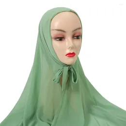 Foulards femmes plaine bulle mousseline de soie avec corde pratique Hijab Wrap couleur unie musulman Hijabs écharpe foulard