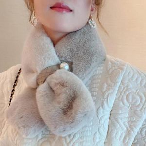 Écharpes femmes peluche croix écharpe perle doux moelleux cou plus chaud col hiver extérieur épaissi chaud fausse fourrure Snood châle