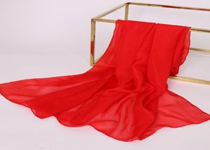 Foulards femmes couleur Pure en mousseline de soie mince écharpe rouge dames0121033449