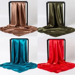 Foulards femmes bandeau de couleur pure 90cm satin agent de bord foulard carré décoration grande soie polyvalent foulard foulard