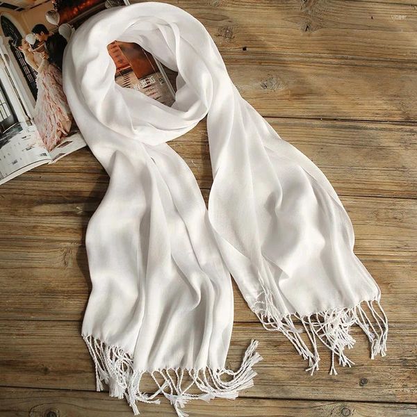 Foulards femmes pur coton blanc écharpe gland châles dame foulard hijab pour bricolage teinture broderie peinture 60 170 cm