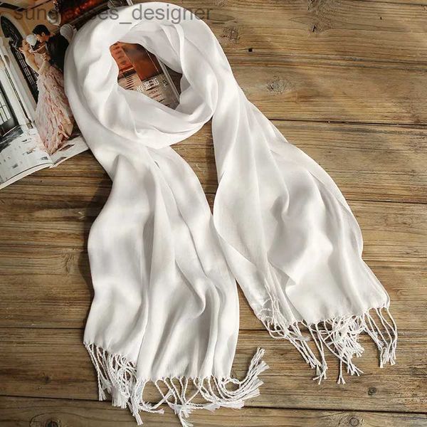 Foulards femmes pur coton blanc écharpe gland Shls La foulard écharpe Hijabs pour bricolage broderie peinture 60*170 cm L231202