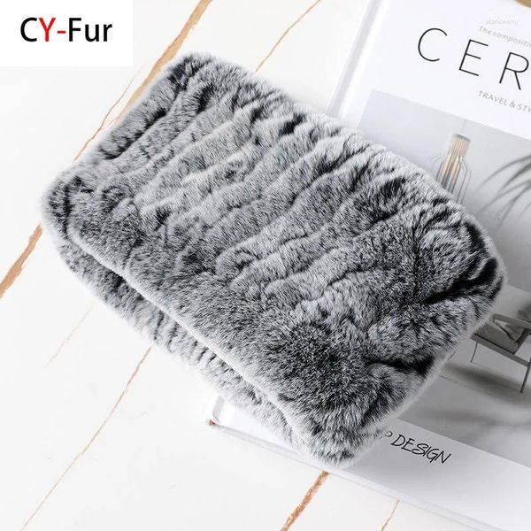 Écharpes femmes vraie fourrure à la main écharpe extensible tricot véritable Rex lapin bandeaux filles anneau naturel Cowl Snood hiver