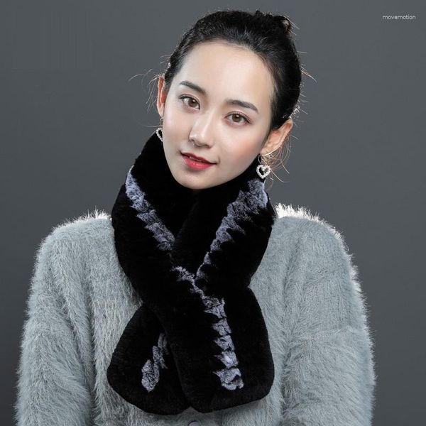 Écharpes Femmes Véritable Écharpe En Fourrure De Rex Hiver Chaud Foulard Wraps Moelleux Doux Noir Gris Marron