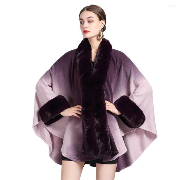 Bufandas Mujer Rex Faux Fur Shawl Lady Cachemira Feel Coat Invierno Elegante Gradient Ramp Wrap Lujo Cálido Abrigo Capa En Regalo