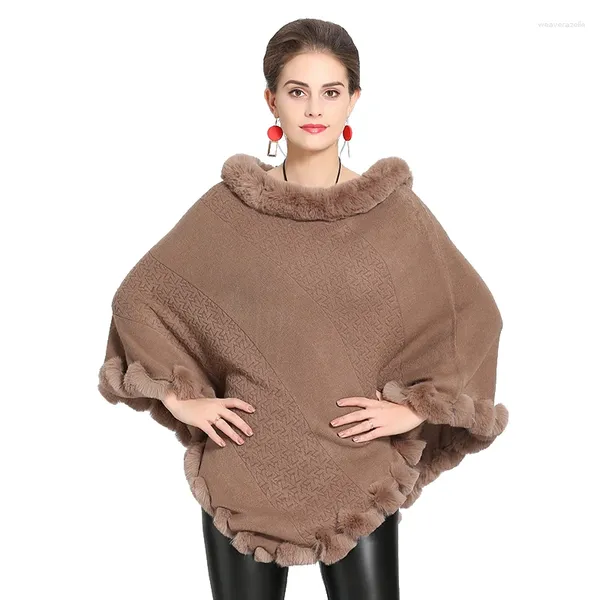 Bufandas Mujer Cashmere Feel Poncho Lady Faux Fur Collar Jersey Abrigo Primavera Otoño Capa Cálida Clásico Lujo Mantón de punto en